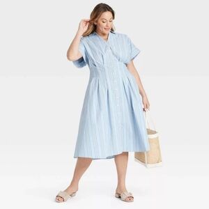 NWT  Blue Pleated Dolman Sleeve Midi Shirtdress Size 1X